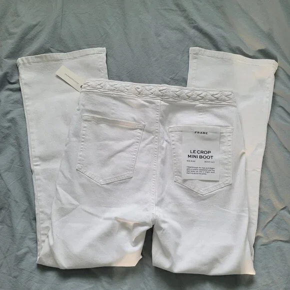 NEW FRAME DENIM Braid Waistband Le Crop Mini Boot Cut Jeans Size 28 - Picture 4 of 7